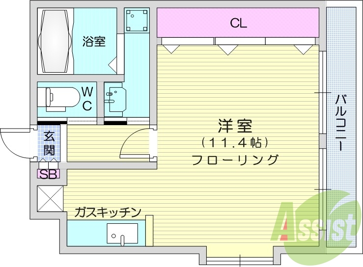 1R、独立洗面台、ウォシュレット、バルコニー、エアコン