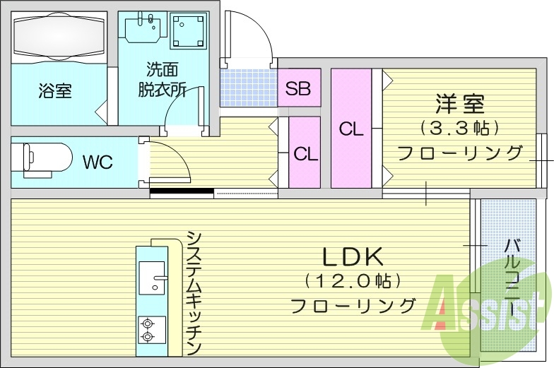 １LDK、エアコン、独立洗面台、カウンターキッチン