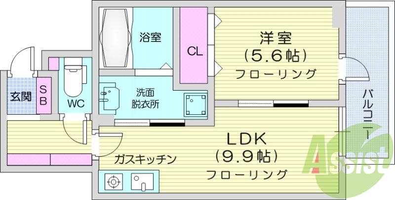 1LDK、都市ガス、オートロック、バルコニー。