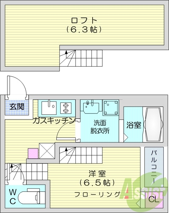 1K、システムキッチン、独立洗面、エアコン