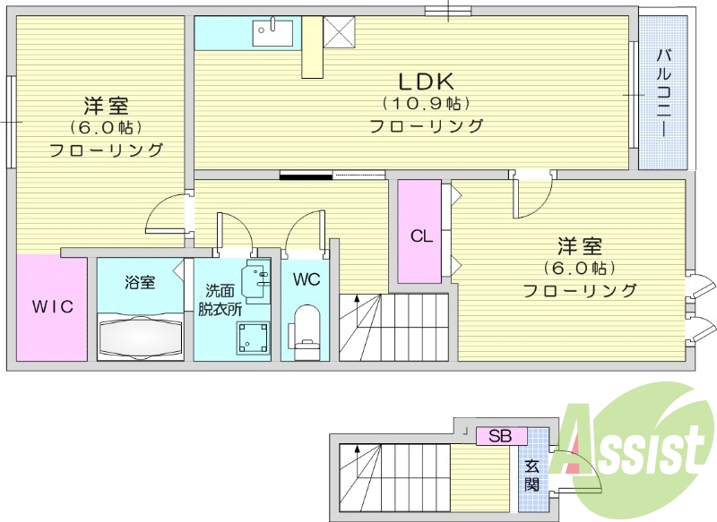 2LDK、角部屋、トランクルーム、エアコン2台