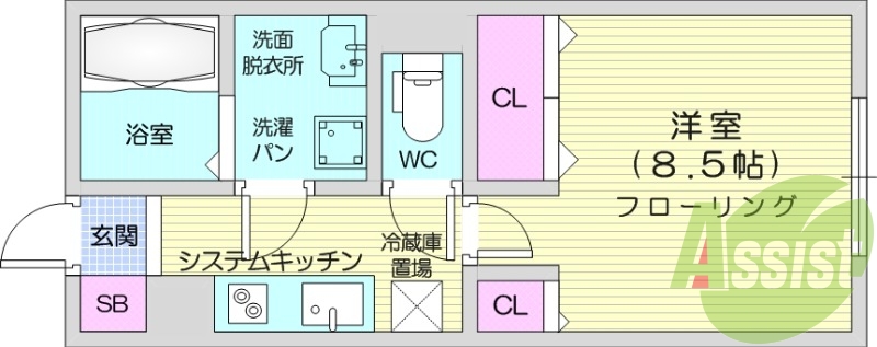 1K、浴室乾燥機能、宅配ボックス、インターネット無料