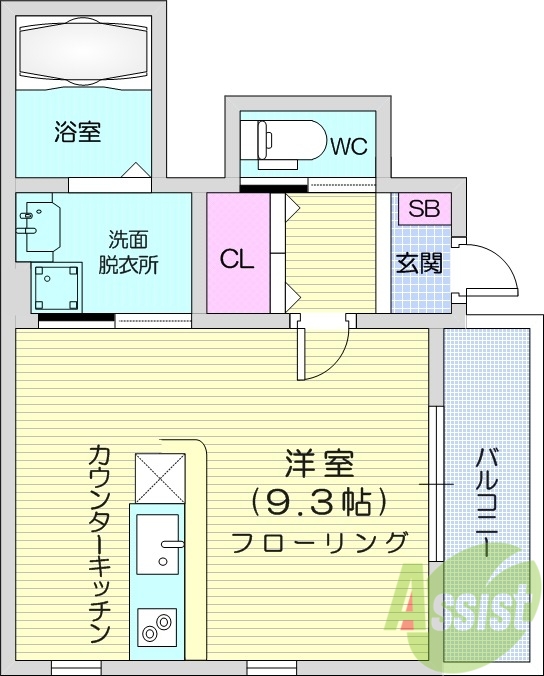 1K、エアコン、温水洗浄便座、浴室乾燥機