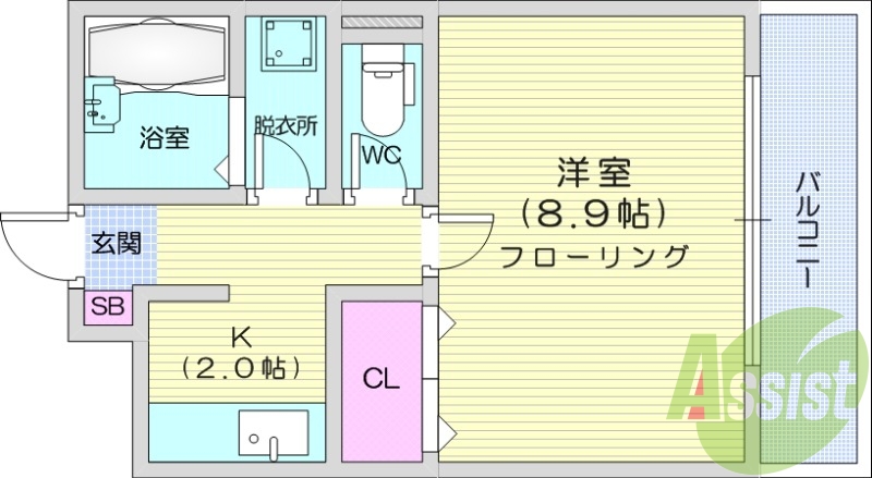 単身者様向け1K、バストイレ別、都市ガス