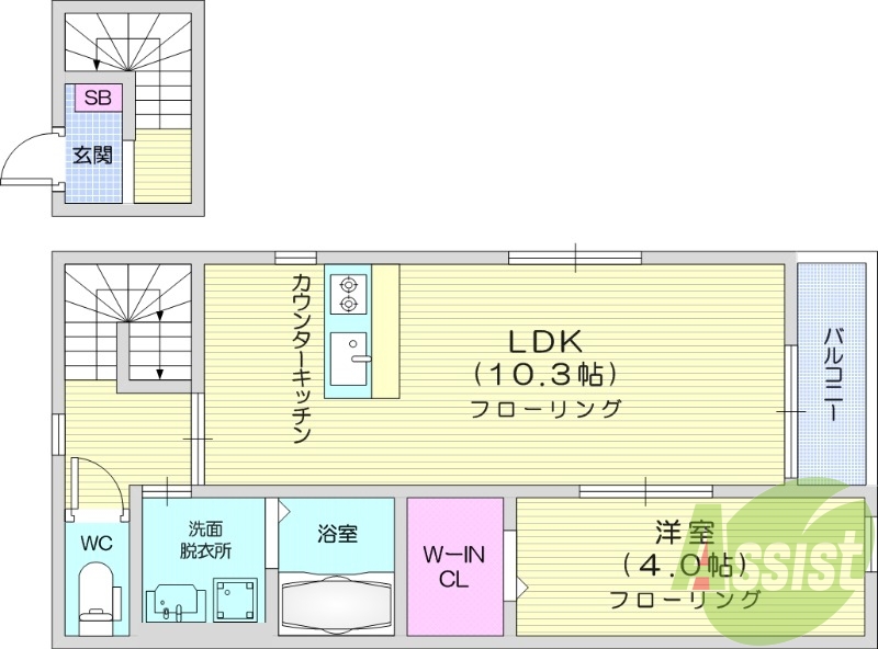 1LDK、バストイレ別、追い焚き、エアコン。