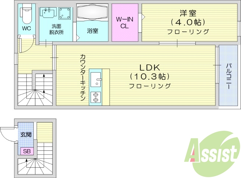1LDK、バストイレ別、追い焚き、エアコン。