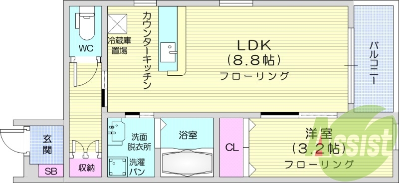 1LDK、バストイレ別、追い焚き、エアコン。
