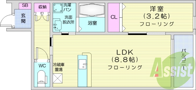 1LDK、バストイレ別、追い焚き、エアコン。