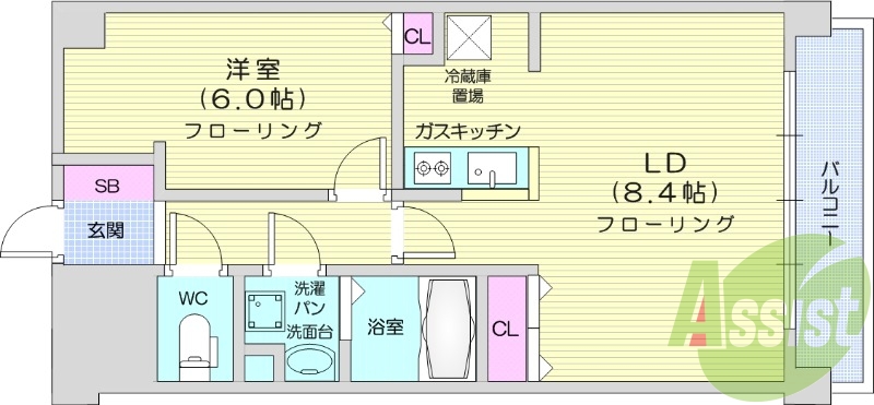 1LDK、バストイレ別、システムキッチン、室内洗濯機置き場
