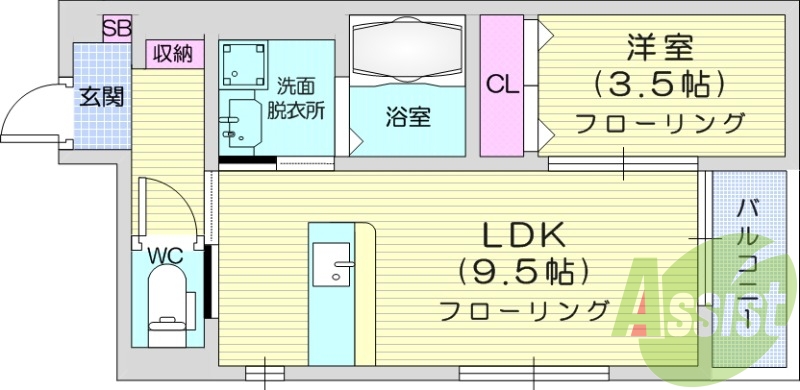 1LDK、エアコン、室内洗濯機置場、トイレ浴室別、収納