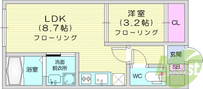 1LDK 、エアコン、室内洗濯機置場、トイレ浴室別、収納