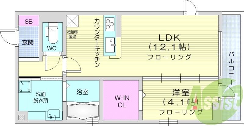 １LDK、温水洗浄便座、追い焚き機能、浴室乾燥、エアコン