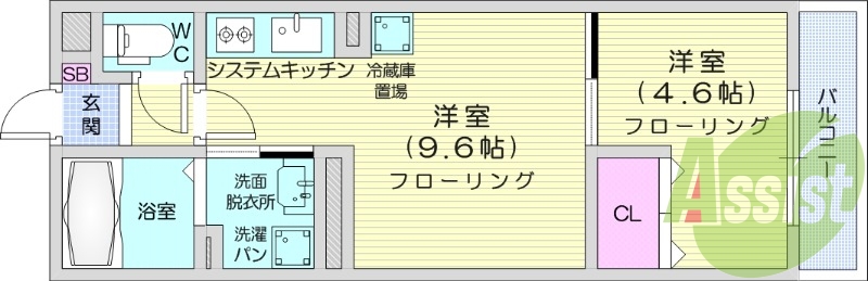 1LDK、IHコンロ2口、都市ガス、オートロック、床下収納