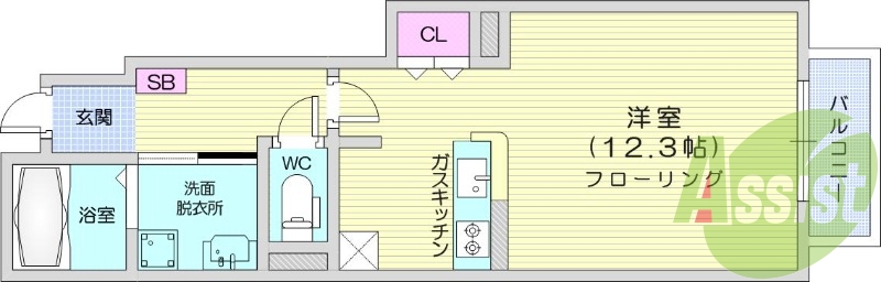 1R、追い焚き、浴室乾燥、バストイレ別、プロパン