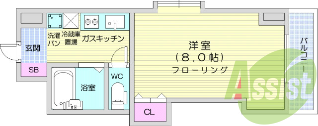 １K、バス・トイレ別、ウォシュレット付きトイレ。