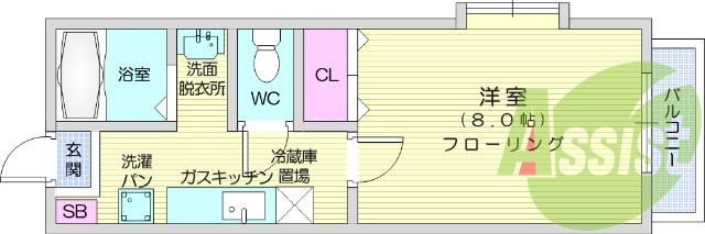 1K、フローリング、バストイレ別、独立洗面