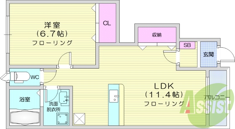 1LDK、浴室乾燥機、モニター付きインターホン。