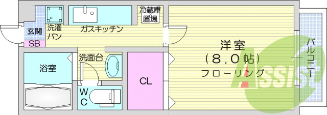 1K、エアコン、フローリング、バルコニー、クローゼット