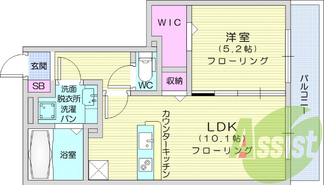 1LDK、エアコン、バストイレ別、ウォークインクローゼット