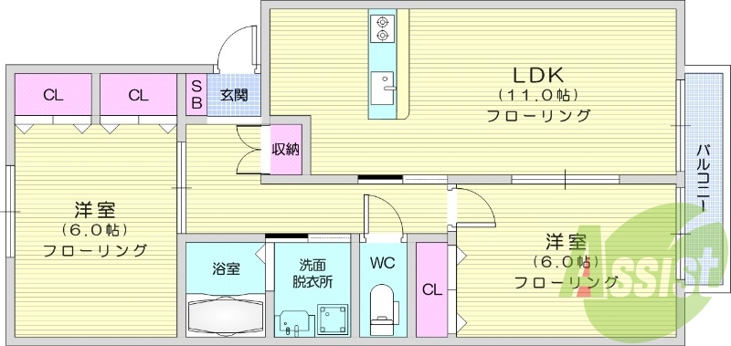 3DK、エアコン、モニター付きインターホン、追炊き