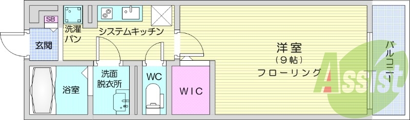 1K　モニター付きインターホン　浴室乾燥機　独立洗面台　