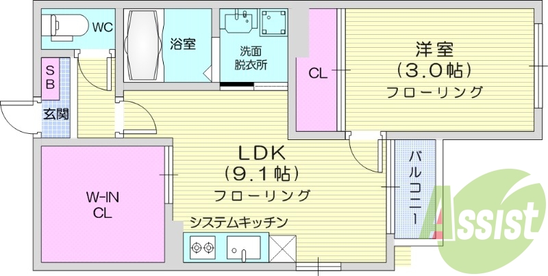 １LDK、インターネット無料、オートロック、浴室乾燥、