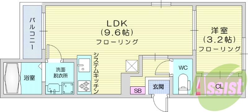 1LDK、インターネット無料、オートロック、浴室乾燥、