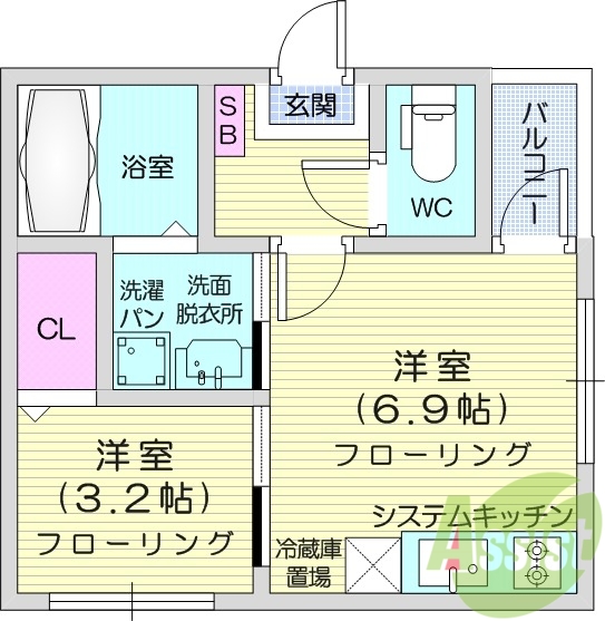 1DK、ネット無料、浴室乾燥、追い焚き、オートロック