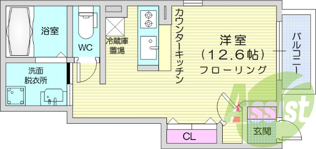 1K、エアコン、バストイレ別、モニター付きインターホン