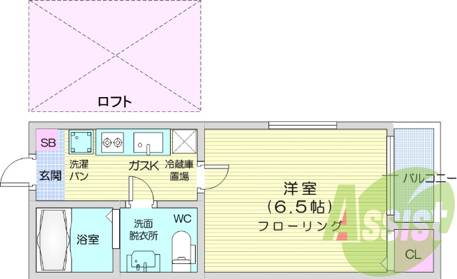 １K、ロフト、エアコン、バストイレ別、光ファイバー