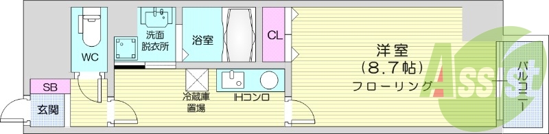 １Ｋ、オートロック、オール電化、洗面化粧台