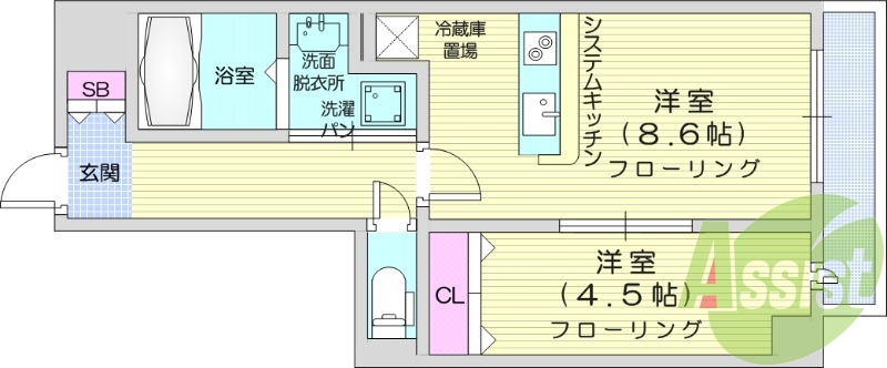 1LDK、角部屋、オートロック、防犯カメラ、温水洗浄便座