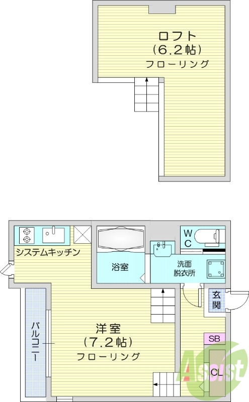1K、ロフト、浴室乾燥機、ネット使用料、バルコニー。