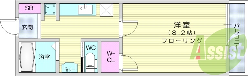 1K、インターネット無料、独立洗面台、バストイレ別
