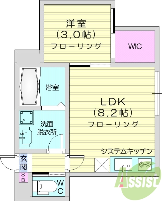 1LDK、浴室乾燥機、追い焚き給湯、都市ガス、オートロック