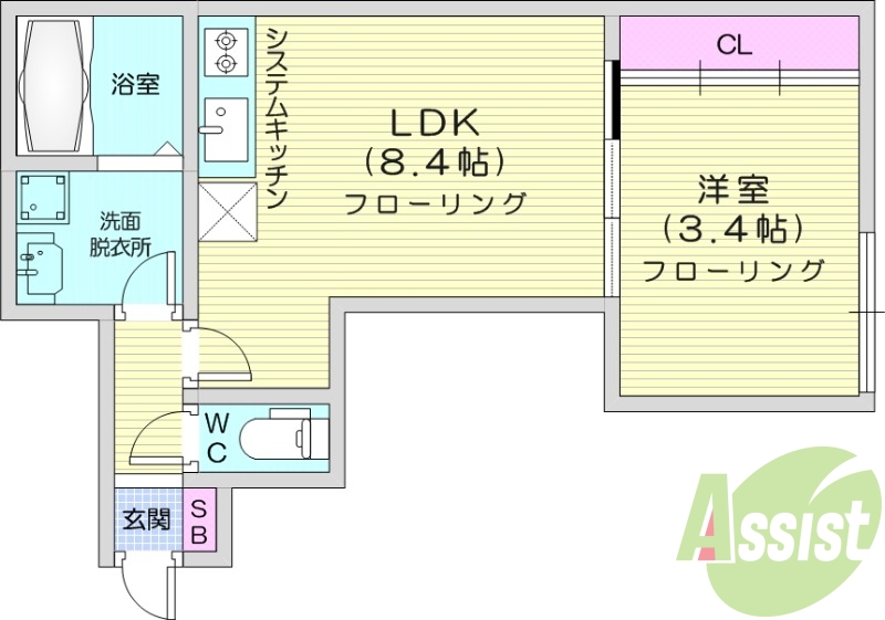 1LDK、浴室乾燥機、追い焚き給湯、都市ガス、オートロック