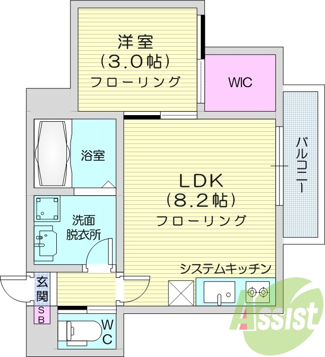 1LDK、浴室乾燥機、追い焚き給湯、都市ガス、オートロック
