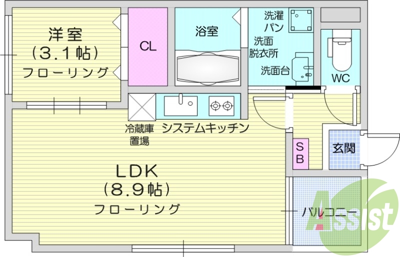 1LDK、ネット無料、浴室乾燥、独立洗面台、オートロック
