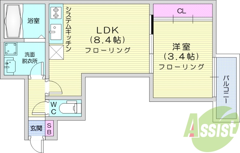 1LDK、浴室乾燥機、追い焚き給湯、都市ガス、オートロック