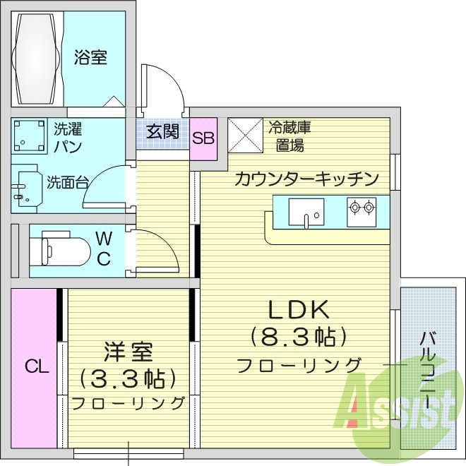 1LDK、システムキッチン、ネット無料、都市ガス、浴室乾燥機