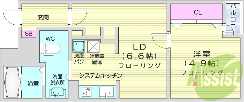 1DK、インターネット無料、独立洗面、バストイレ別