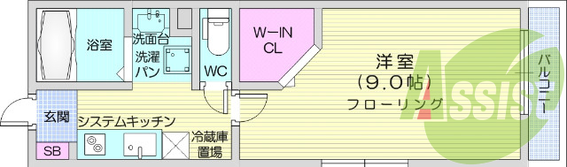 1K　エアコン、浴室乾燥機、インターネット無料、IH