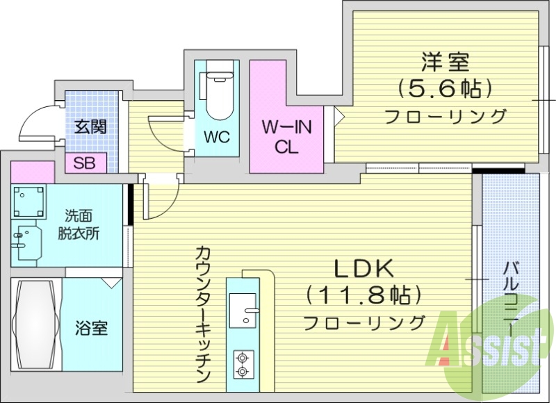 １LDK、システムキッチン、浴室乾燥機、独立洗面台