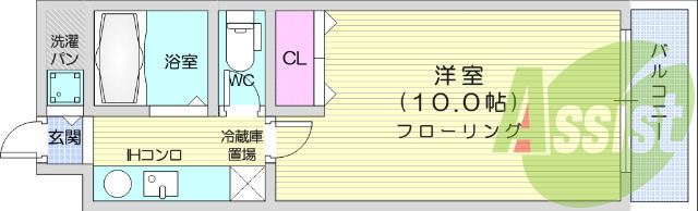 1K、家具家電付き、IHコンロ、インターネット無料