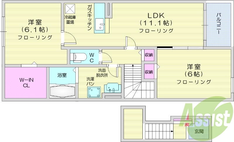 1LDK、モニター付きインターホン、追い焚き機能