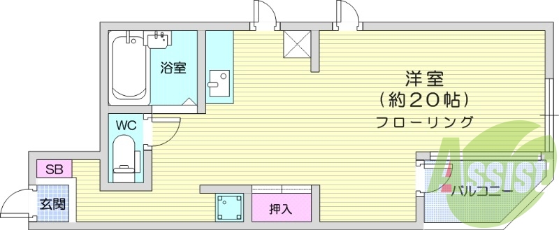 1R、角部屋、モニター付きインターフォン、バストイレ別