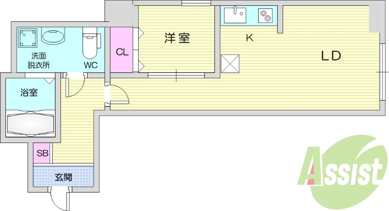 1LDK、エアコン、システムキッチン、追い焚き