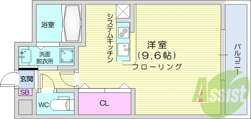 1R、バストイレ別、バルコニー、洗面所独立
