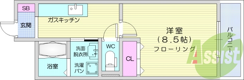 1K、エアコン、室内洗濯機置場、トイレ浴室別、収納