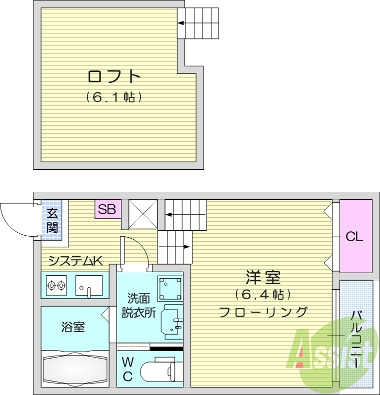 1K、デザイナーズ、ロフト、TV付インターホン。